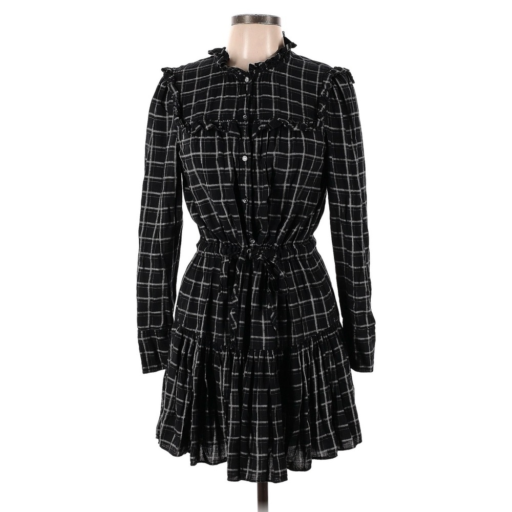 Rebecca Taylor La Vie Drapey Black Plaid Ruffle Long Sleeve Dress - Picture 7 of 16